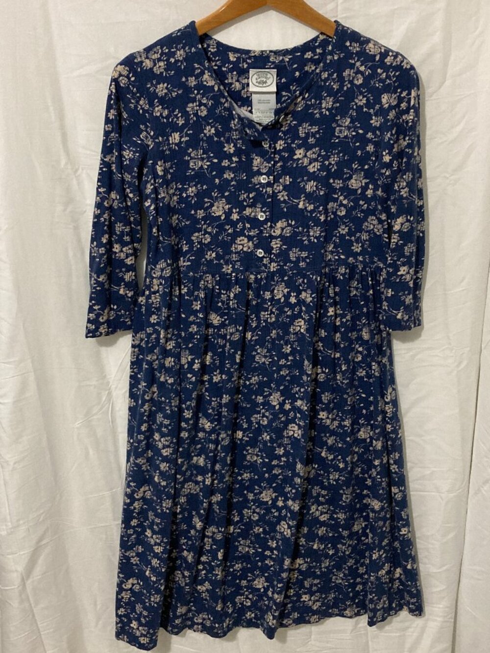 Laura Ashley Women 6 90s Butter Summer Blue Floral Vintage Cotton Dress Modest